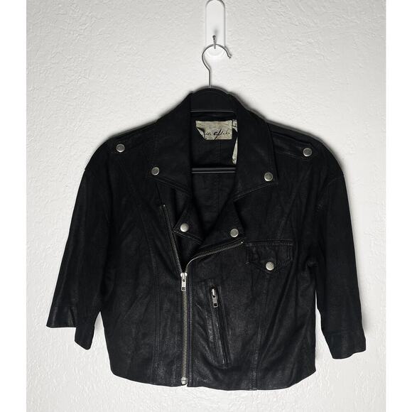 Yaya Aflalo Women's Leather Linen Cropped Moto Black Lightweight Jacket Shacket - Picture 1 of 10